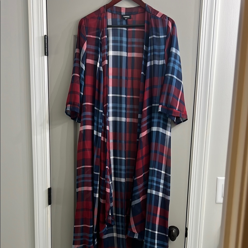 Torrid Red and Blue Plaid Kimono